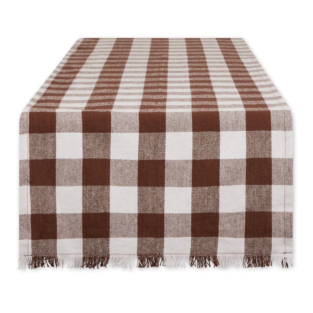 DII Fringed Check Tabletop, Table Runner, 14x108, Stone Brown