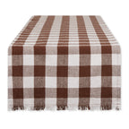 DII Fringed Check Tabletop, Table Runner, 14x108, Stone Brown