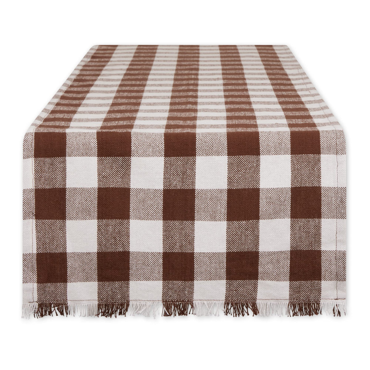 DII Fringed Check Tabletop, Table Runner, 14x72, Stone Brown