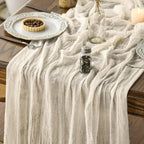 Artoid Mode Boho Cheesecloth Gauze Forest Green Wedding Table Runner, 160 Inch Seasonal Fabric Kitchen Dining Holiday Table Decor for Home Party Indoor