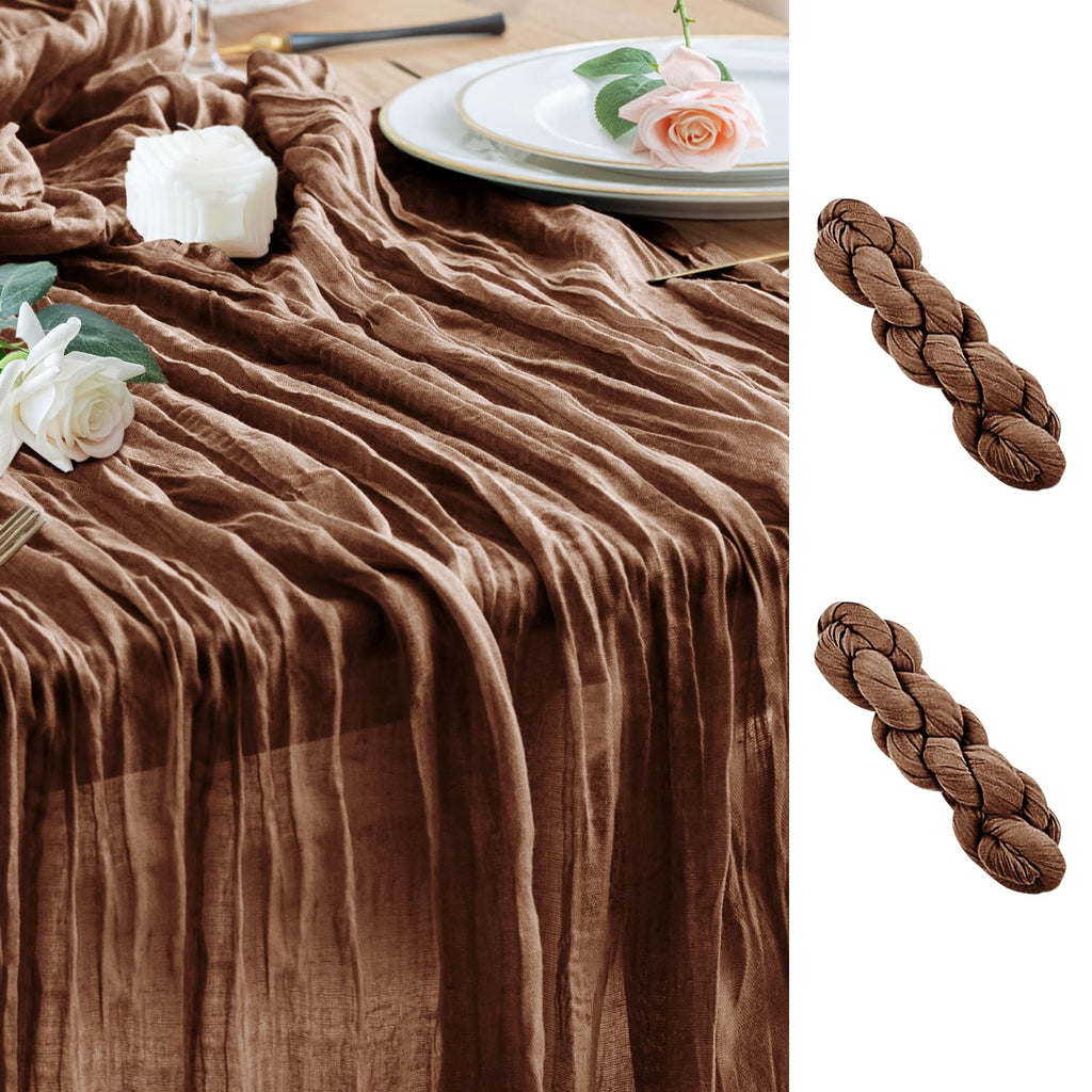 Wokceer Cheesecloth Table Runner Beige 10FT Boho Gauze Runner, 2 Pack