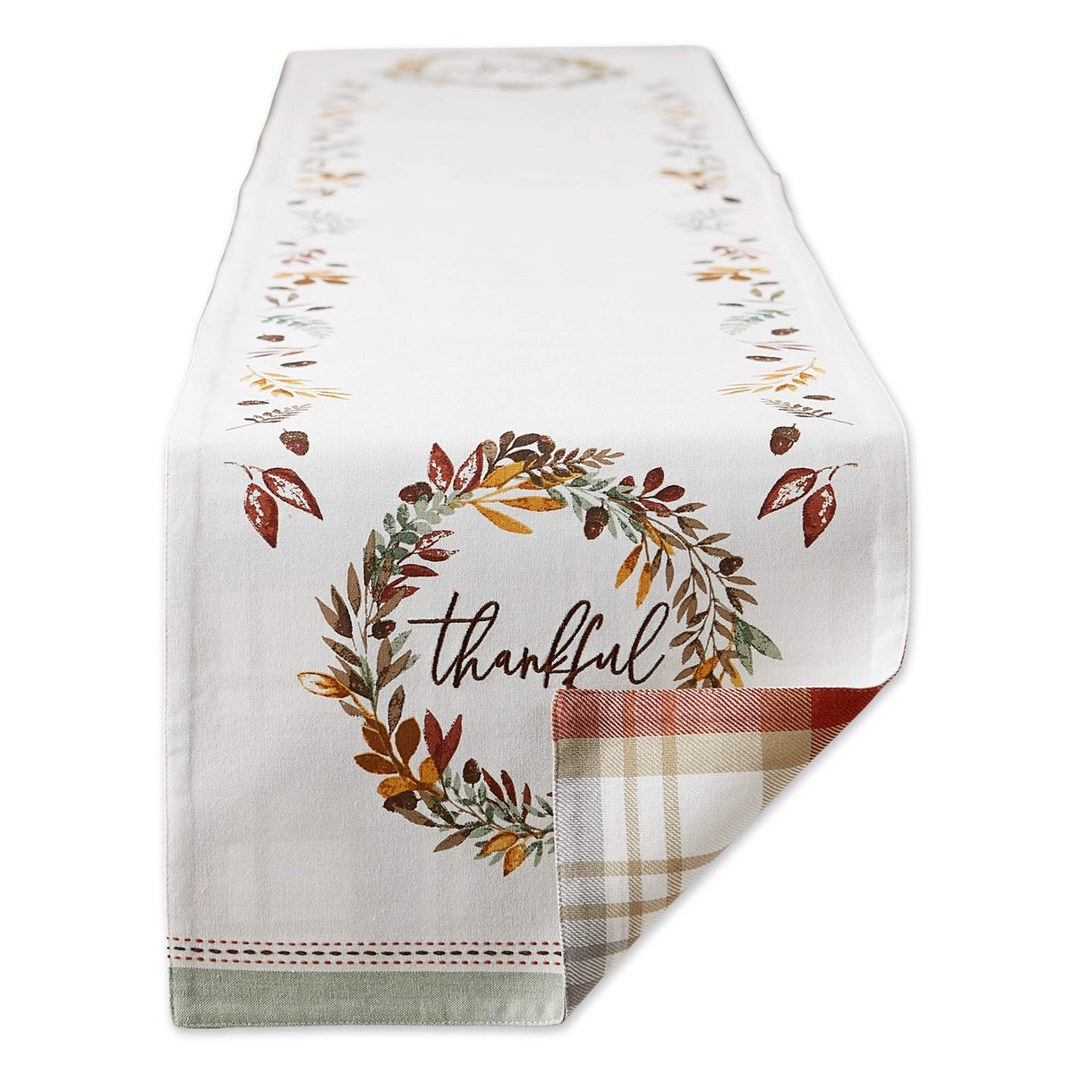 DII Give Thanks Plaid Fall Table Decor, Autumn & Thanksgiving Tabletop Linens, 14x108 Table Runner