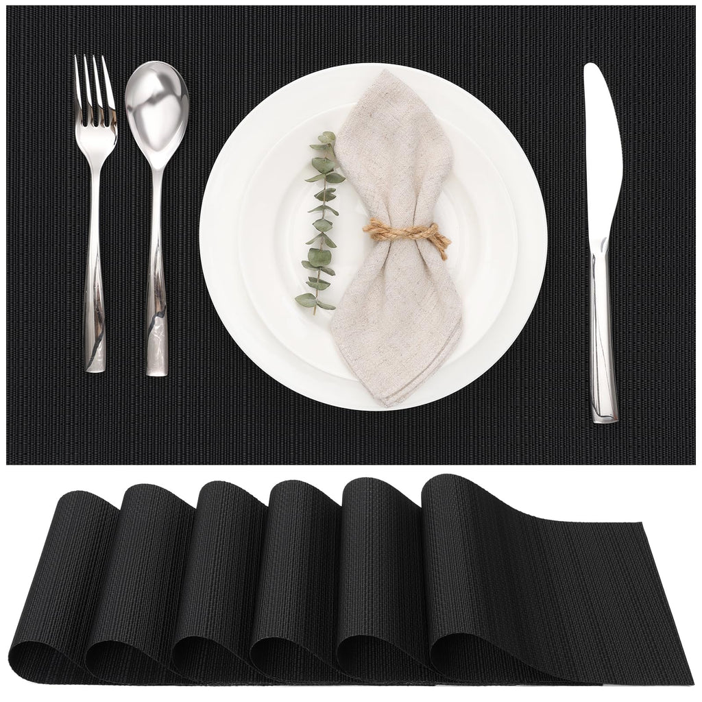 Myir JUN Black Placemats Set of 8 Kitchen and Dining Table Placemats