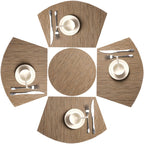 SHACOS Small Round Table Placemats Set of 5 Woven Vinyl Wedge Placemats with Centerpiece Round Table Mats Heat Resistant Wipe Clean (5, Black Gray)