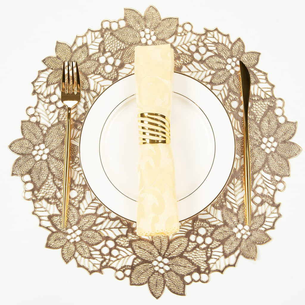 Gold Leaf Placemats Set of 8 Metallic Round Table Placemats