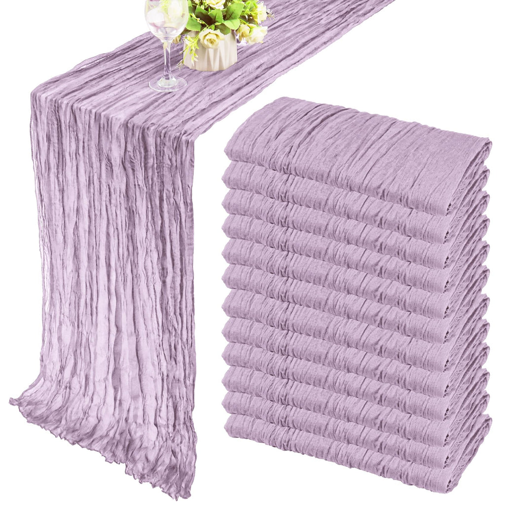 12 Pack 10Ft Cheesecloth Table Runner 35x120 Inch Boho Gauze Rustic Cheese Cloth Long Romantic Table Runner for Wedding Bridal Shower Birthday Party Table Decor (Beige)