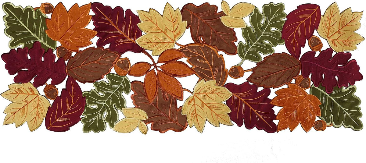 OWENIE Thanksgiving Runner, Fall Leaf Table Runner for Autumn Home Decorations, Fall Table Centerpieces, Embroidered Cutwork Farmhouse HarvestMaple Leaf Runner, 13 Inch x 36 Inch