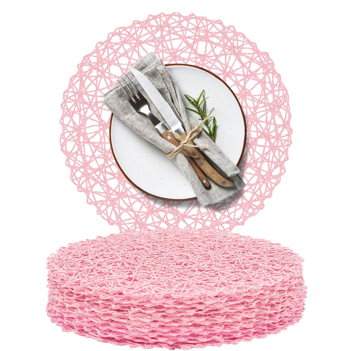 AHHFSMEI Paper Braided Round Placemats Set of 12 Natural Non-Slip Heat Resistant Table Mats for Dining Tables Woven Indoor & Outdoor Place mats(Green,12)