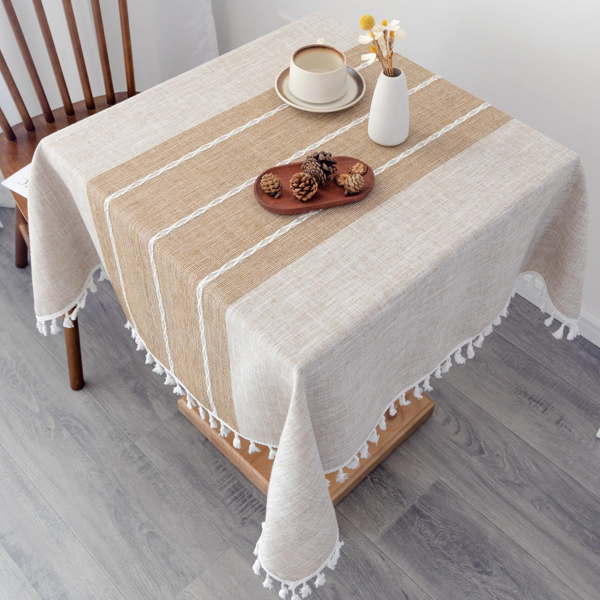 Waterproof Cotton Linen Washable Round Tablecloth 52 Inch Grey