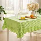 Mindsoft Pink Striped Ruffled Rectangular Tablecloth 60 x 120 Inches