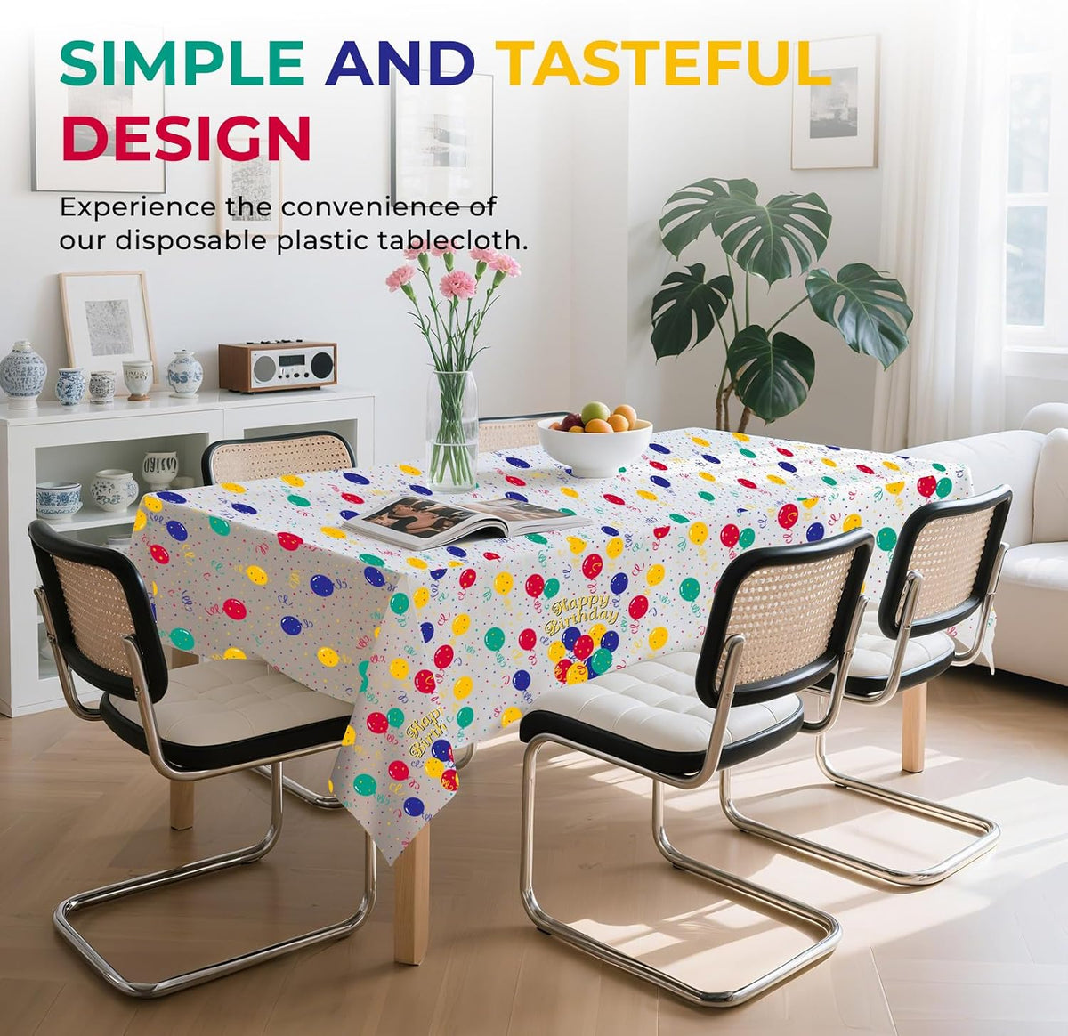 6 Pack Happy Birthday Plastic Tablecloths, 108" x 54" Rectangle Disposable Table Covers for Picnic Birthday Wedding Parties (Balloon)