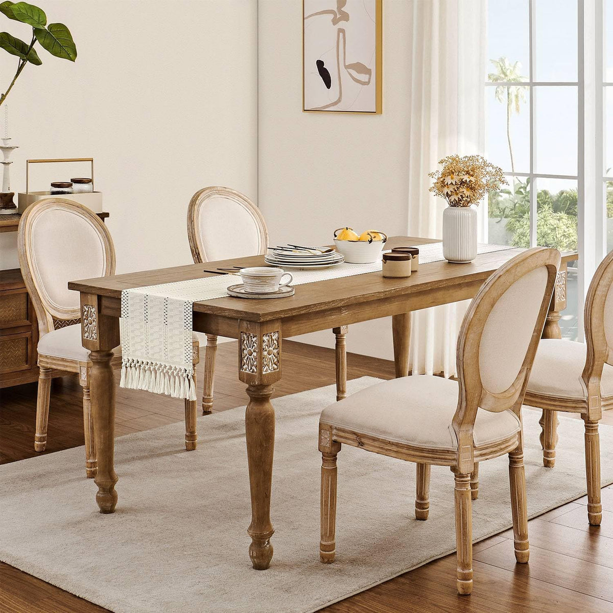ZeeMart Macrame Style Boho Table Runner, 12x72 Inch Ivory
