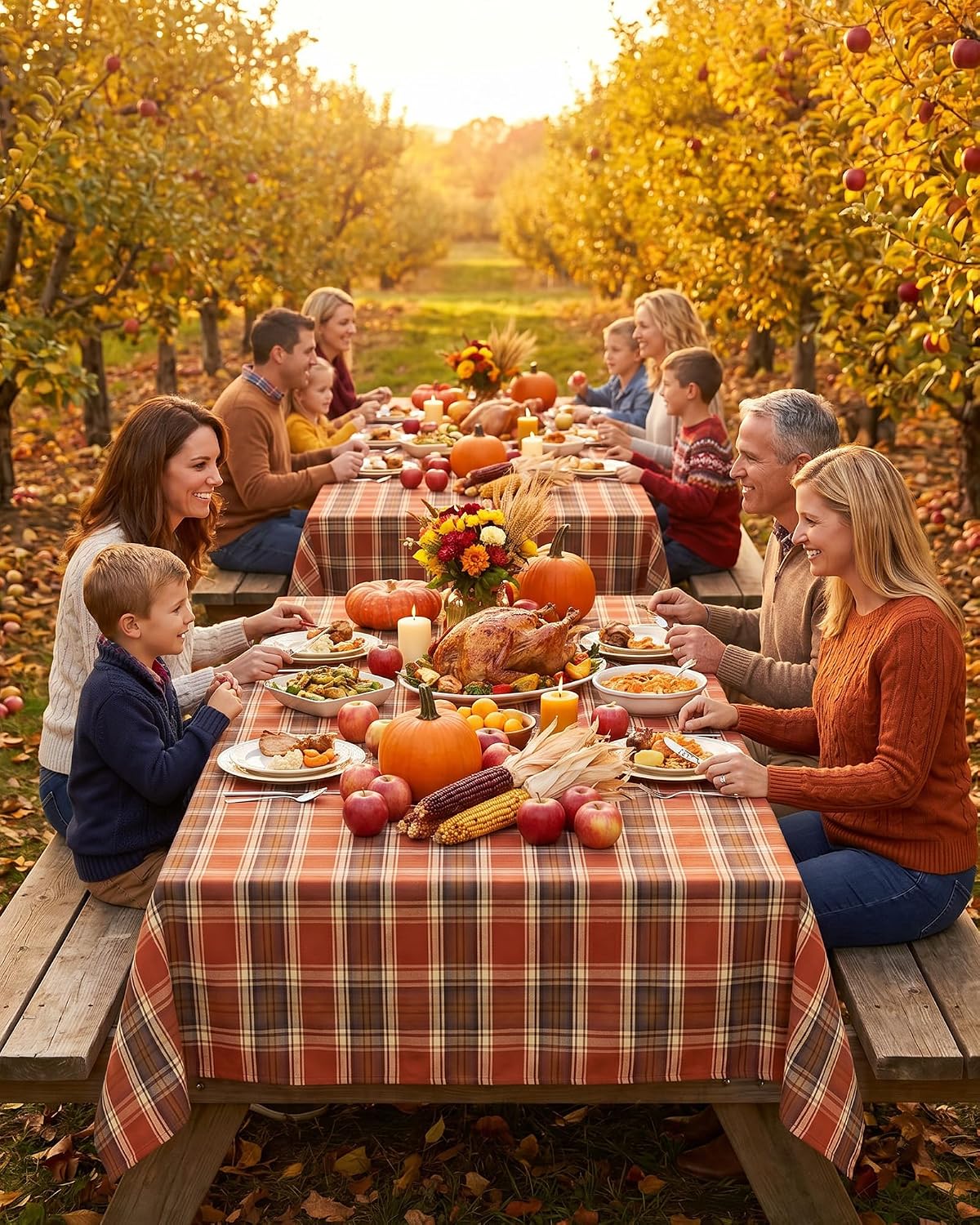 Fall & Thanksgiving Tablecloth Rectangle, Tartan Plaid, 60x102 in