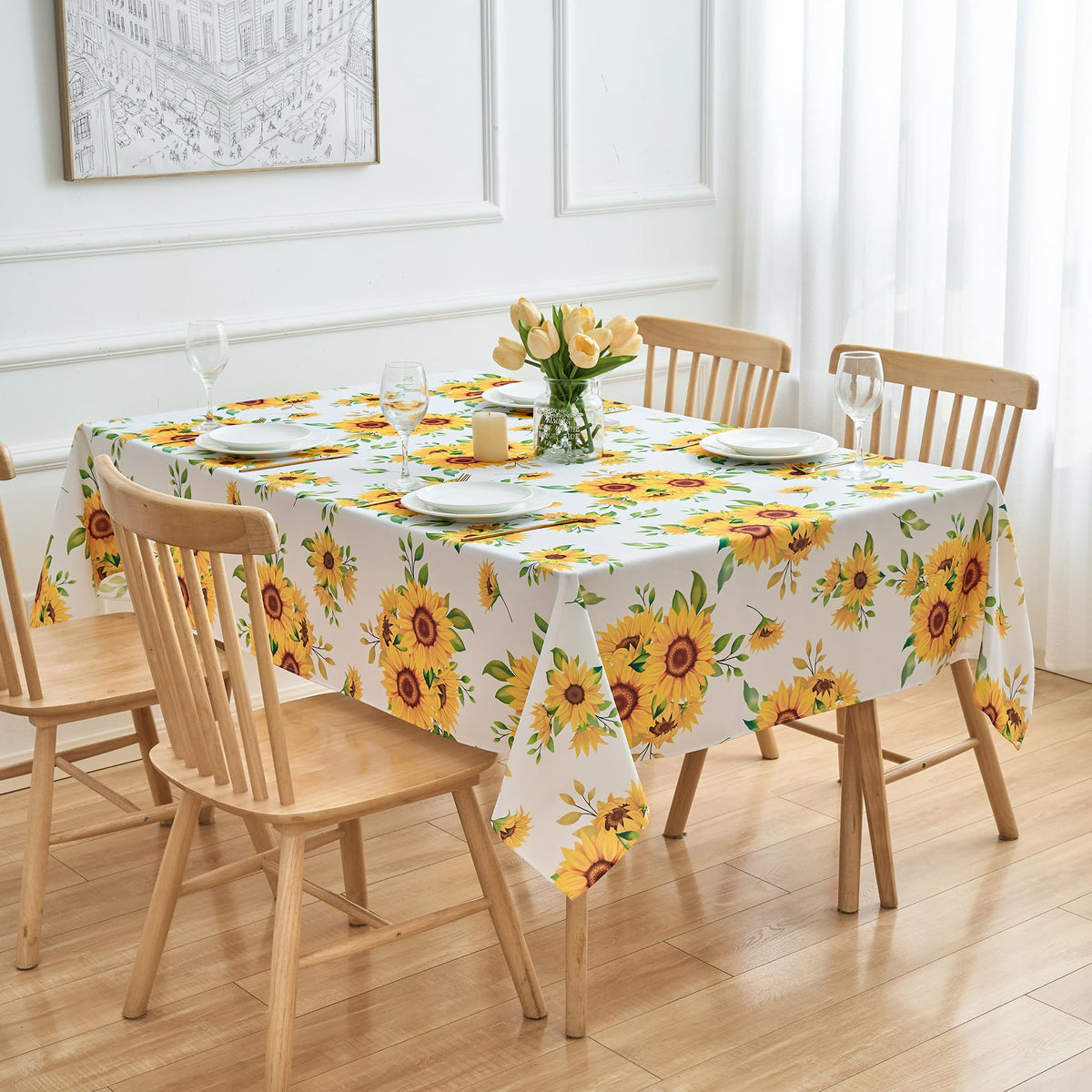 Rectangle Tablecloth 60" x 84" Winter Brown Plaid Table Cloth - Oblong Autumn Polyester Red Brown Harvest Checkered Gingham Christmas Table Cover Reusable Water Resistant for Fall Thanksgiving Holiday