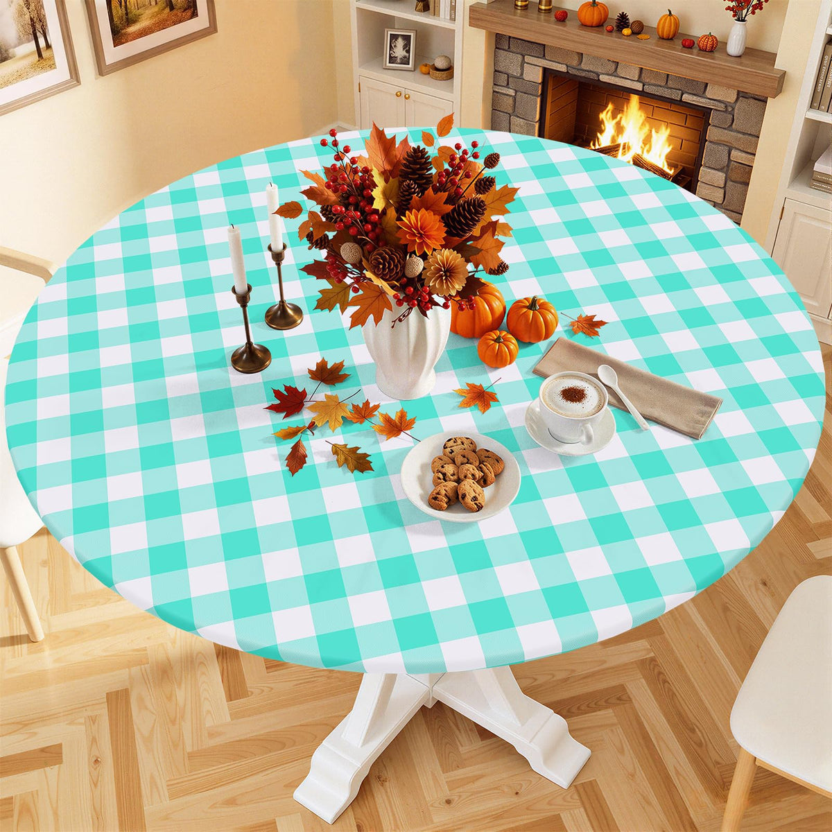 Smiry 45"-56" Picnic Table Cloth, Flannel Backed Vinyl Fitted Tablecloths