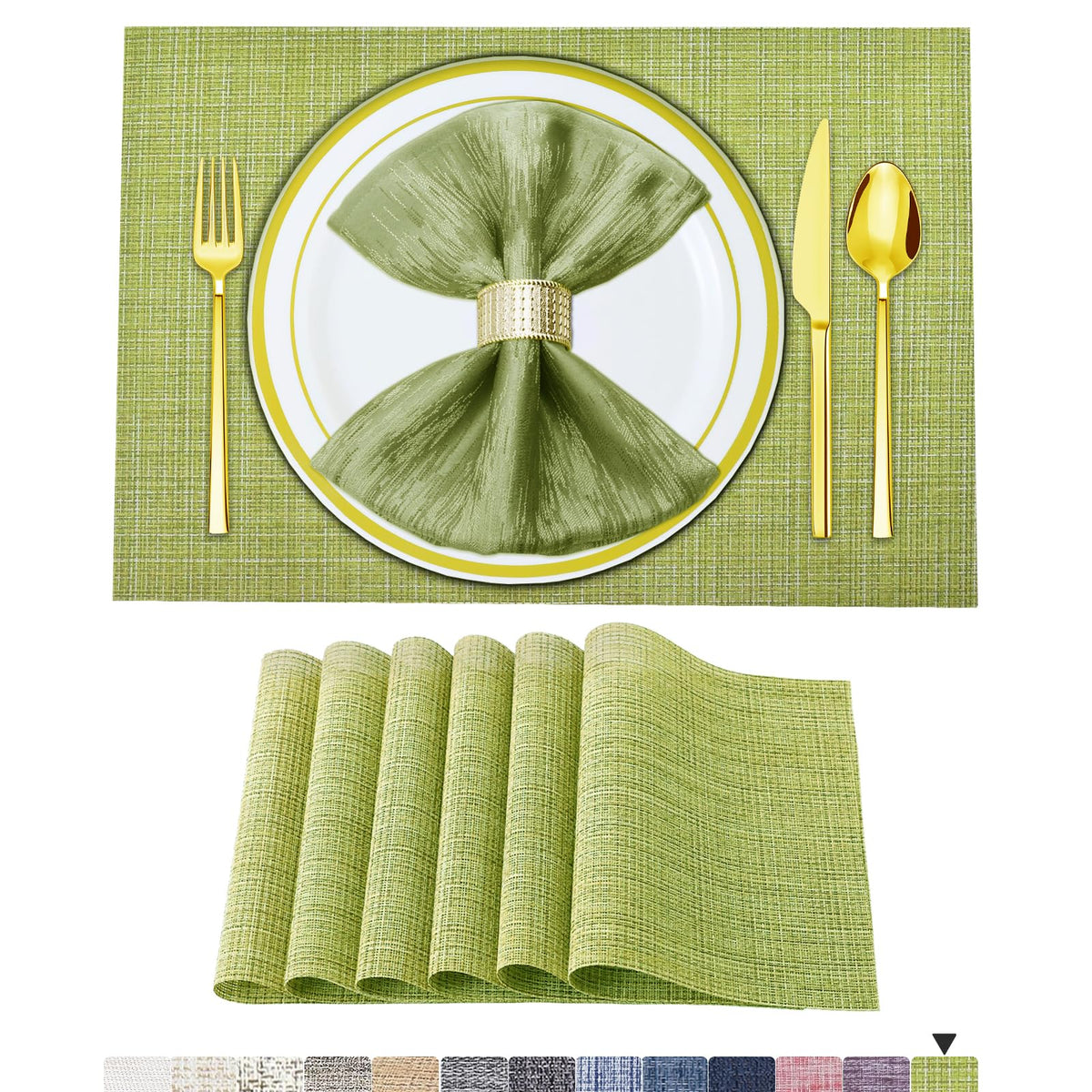 BETEAM Placemats Set of 8, Woven Vinyl Place Mats for Dining Table, Gray