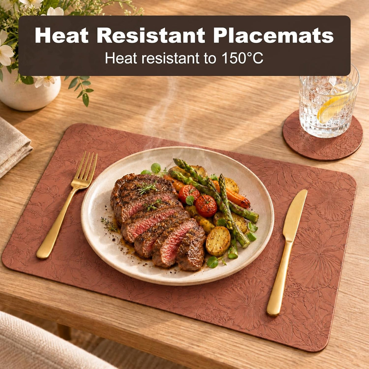 Placemats Set of 6,Waterproof Heat Resistant Faux Leather Place mats