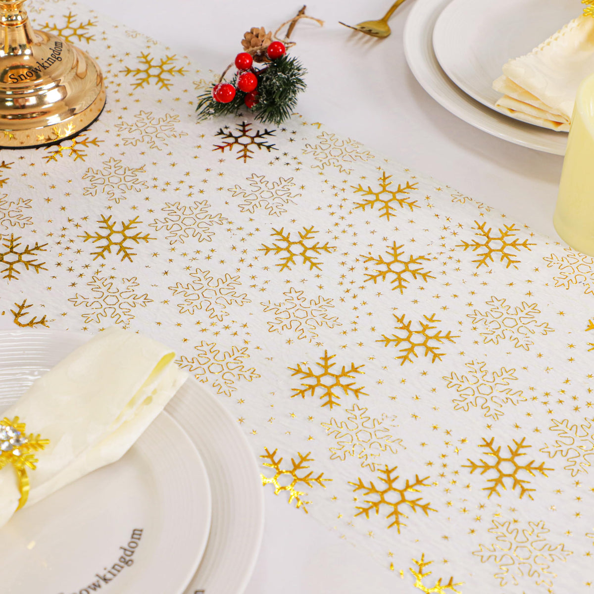 Snowkingdom 2 Pcs Gold Table Runner, Sequin Glitter Metallic Foil Thin Mesh Sparkly Runner Roll 11"x108", Gold Birthday Party Decorations, for Event Wedding Showers Christmas Thanksgiving Festive