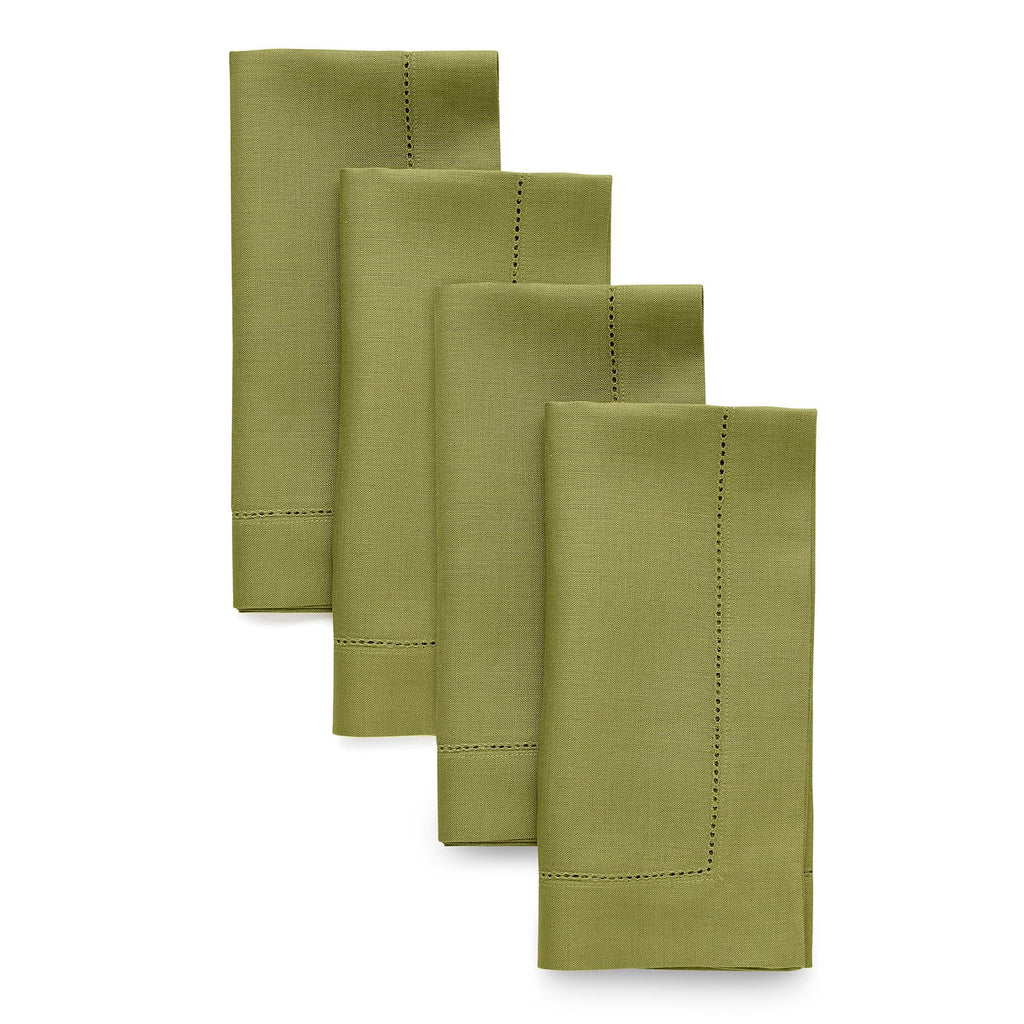 Solino Home 100% Pure Linen Placemats Green Hemstitch, 14 x 19 in, Set of 4