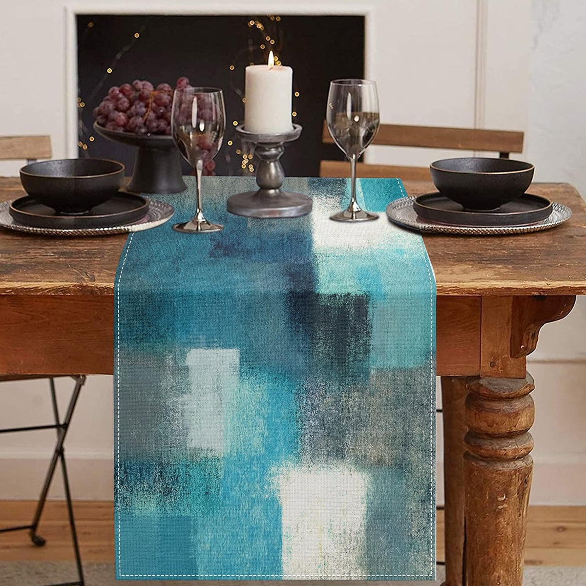 Emvency Table Runner, 13x72 Inch, Abstract Vintage Blue