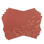 Place Mats PVC Set of 6, Table Placemats Set of 6 PVC Table Mats Natural Color (6 pcs, Red Leaves)
