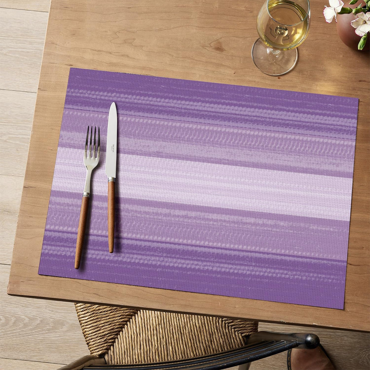 Artoid Mode Purple Gradient Stripes Placemats Set of 4, Washable Heat Resistant Non-Slip Woven Plastic Mardi Gras PVC Place Mats for Farmhouse Party Kitchen Dining Decor