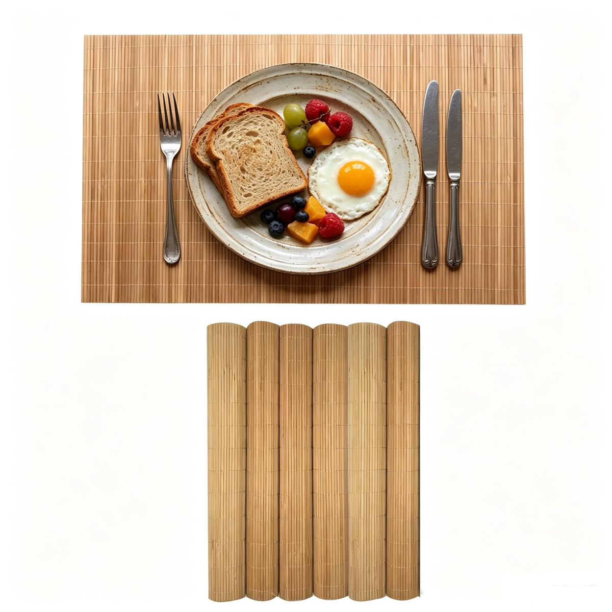 4-Pack Bamboo Placemats,Woven Heat-Resistant Rectangular Table Mats,Natural Dining Place Mats,Rustic Japanese Style Wood Mats for Indoor Dining,Kitchen and Party Use, Coffee