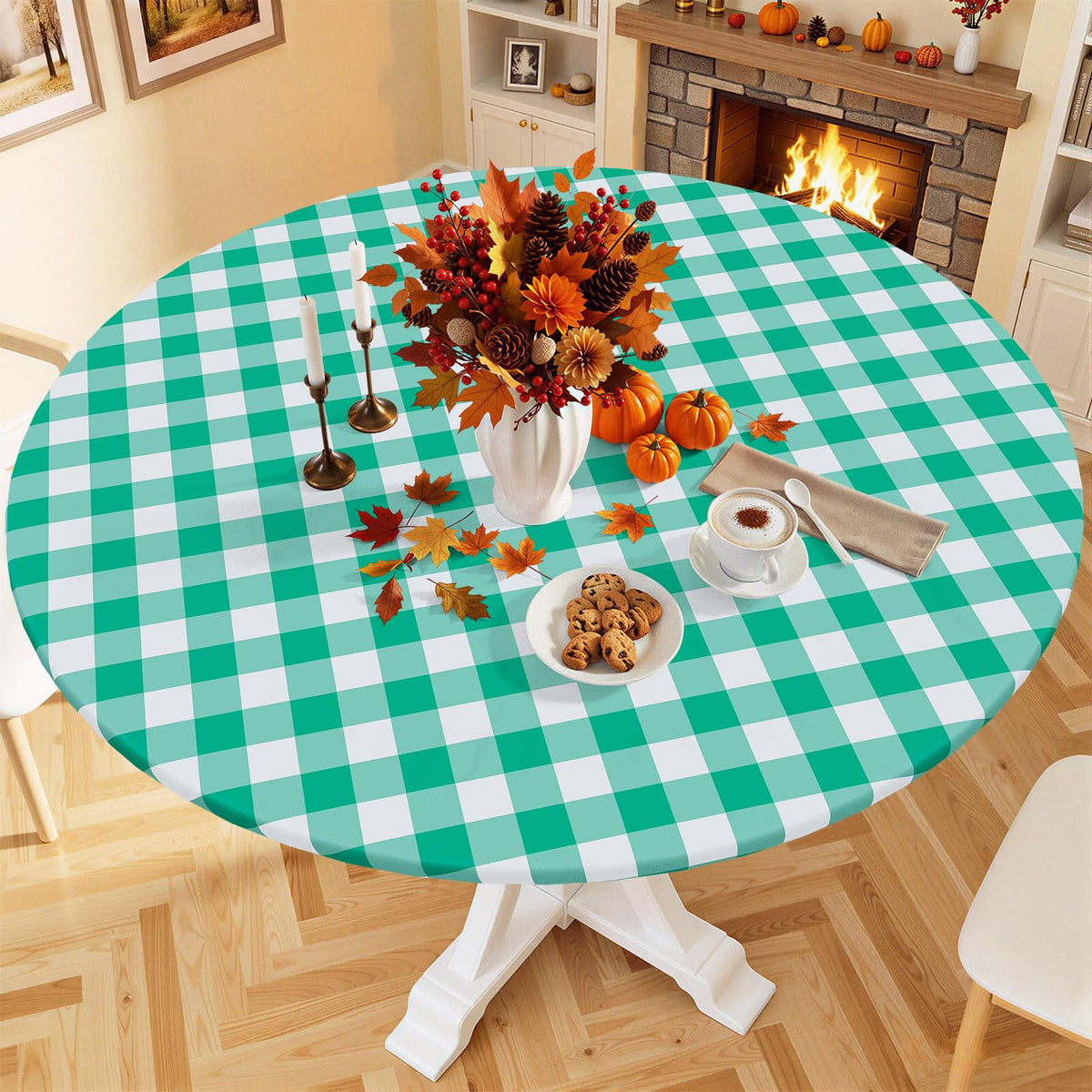 Smiry 45"-56" Picnic Table Cloth, Flannel Backed Vinyl Fitted Tablecloths