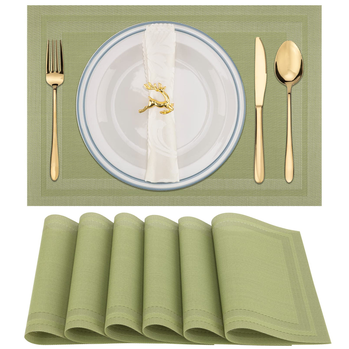 Winknowl Placemats Set of 4，Heat Resistant Woven Vinyl Washable PVC Place Mats，Non-Slip Stain Resistant Indoor/Outdoor Table Mats for Dining Table (Brown)