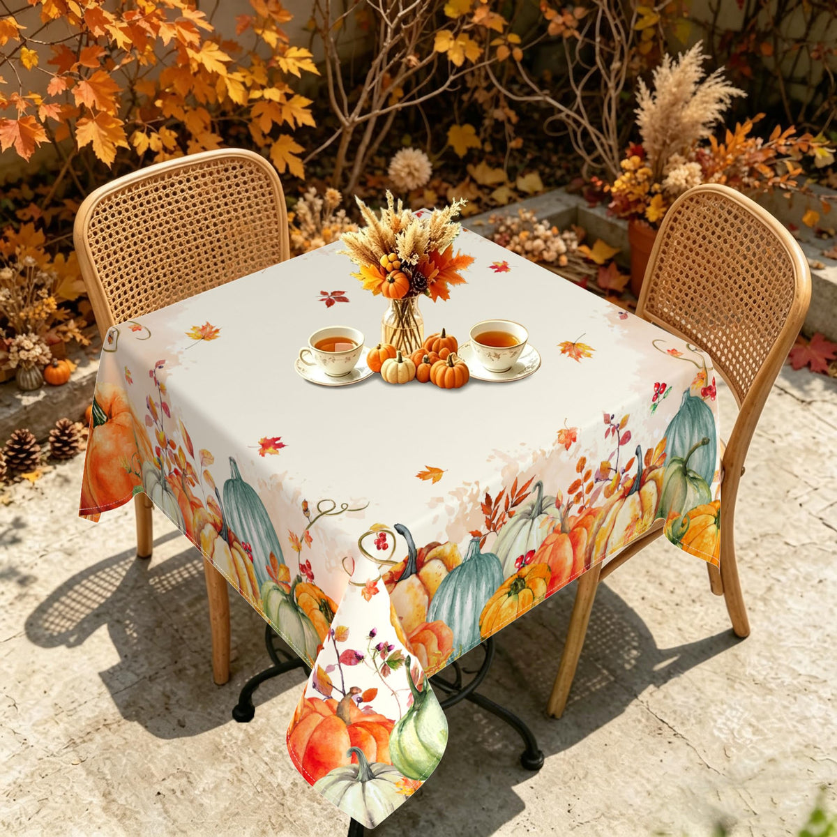 Blue Floral Square Tablecloth 70x70 Inch, Blue and White French Country Tablecloth, Rustic Floral Polyester Waterproof Tablecloth for Farmhouse Kitchen Decor/Indoor and Outdoor Tables/Parties/Picnics