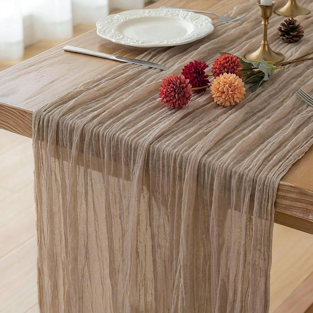 FEXIA Beige Cheesecloth Table Runner Gauze Rustic Boho Party Decoration
