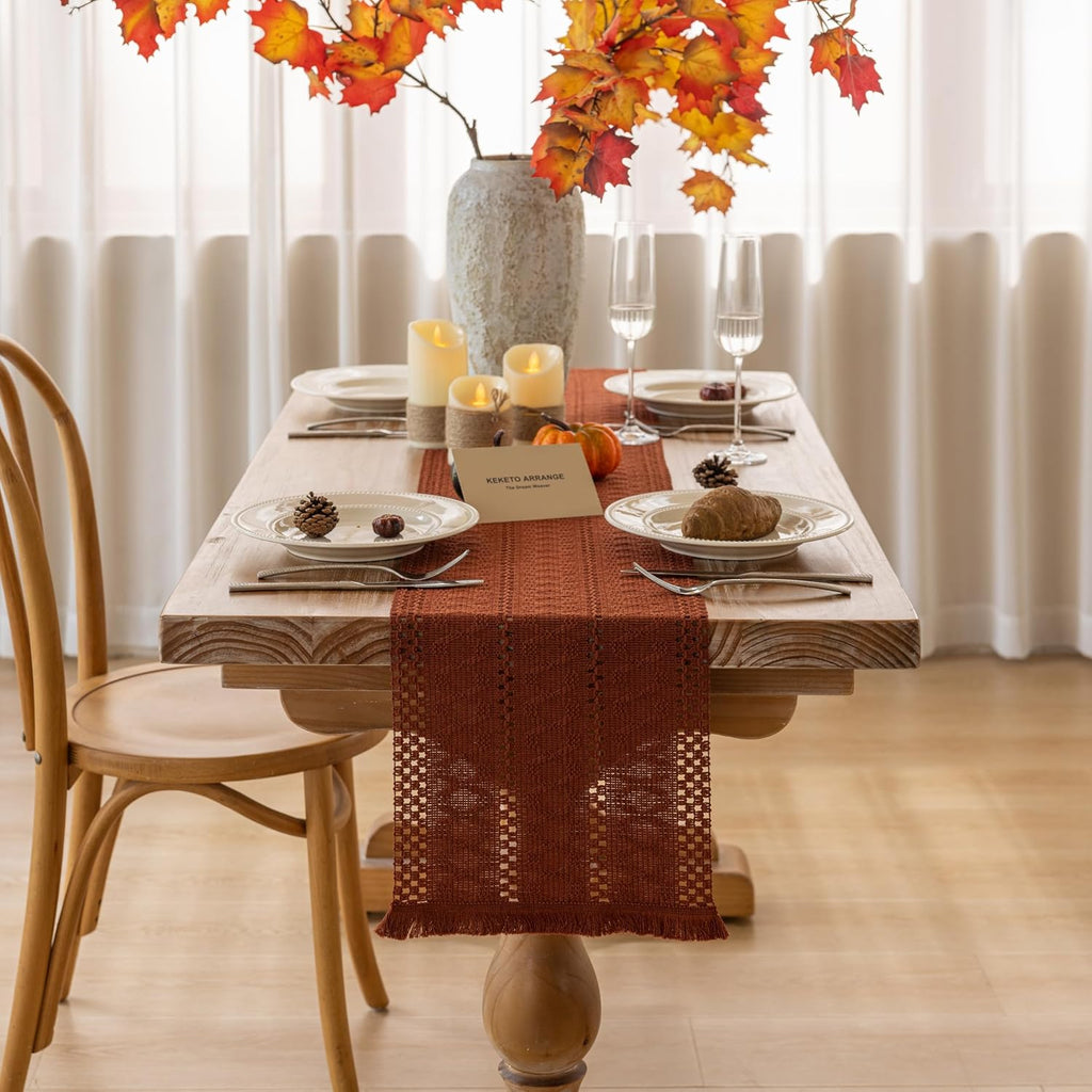 Fall Thanksgiving Boho Macrame Table Runner 12x72 Inch