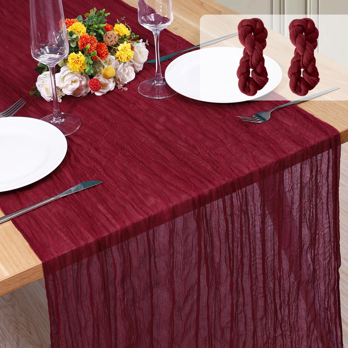 12 Pack Cheesecloth Table Runner, Runner Gauze Boho Wedding Decor Romantic Table Runner for Wedding Birthday Party(35" x 118") (Terracotta)