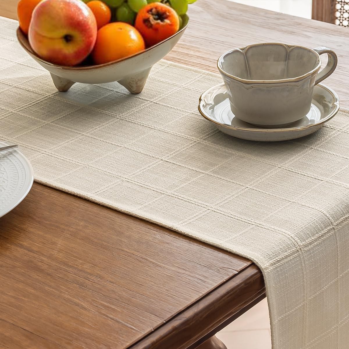 Linen Textured Table Runner, Ivory Table Runners 72 Inches Long