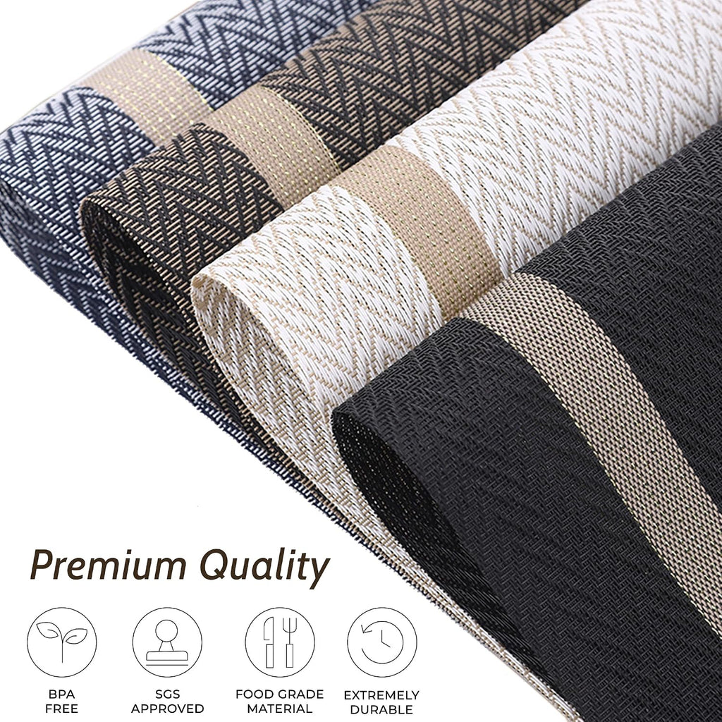 Brown Placemats Set of 4, Rustic Washable PVC Vinyl Woven for Dining Table, Stain Resistant Flat Pack No Curled Edges, Heat Resistant Non Slip, 17 x 12 Inch