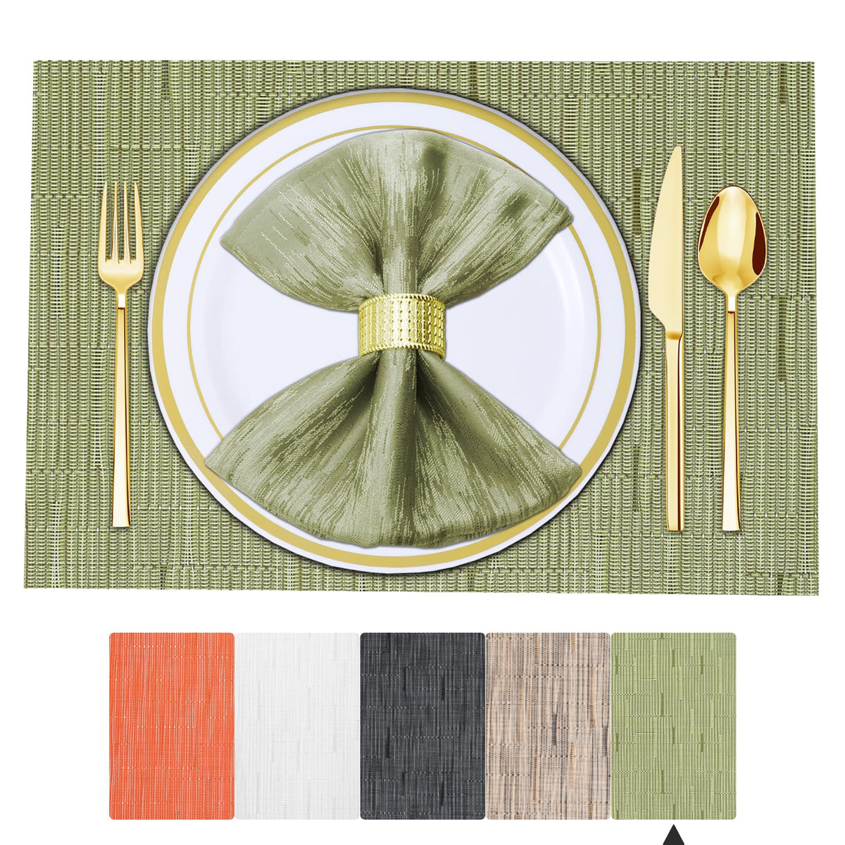 BETEAM Placemats Set of 8, Woven Vinyl Place Mats for Dining Table, Gray