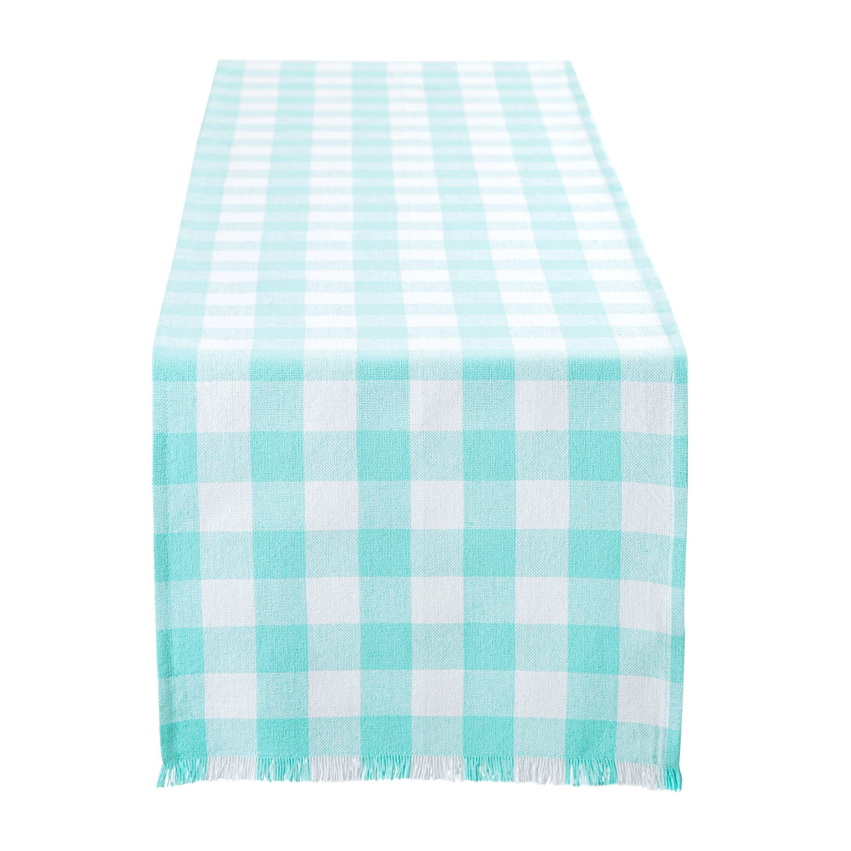 DII Fringed Check Tabletop, Table Runner, 14x108, Stone Brown