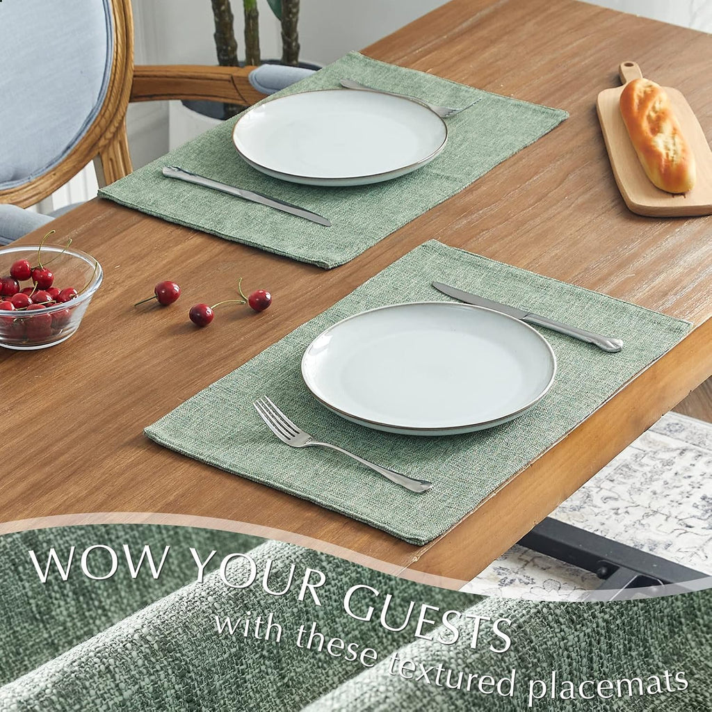 JINCHAN Linen Textured Placemats Set of 4 Farmhouse 13x19 Heathered Green