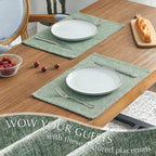 JINCHAN Linen Textured Placemats Set of 4 Farmhouse 13x19 Heathered Green