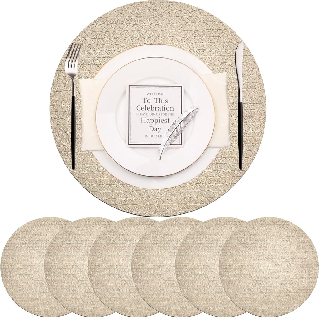 PIGCHCY Place Mats Heat-Resistant Non Slip Placemats Washable Easy to Clean Woven Vinyl Placemats for Dining Table (Set of 4, Brown)