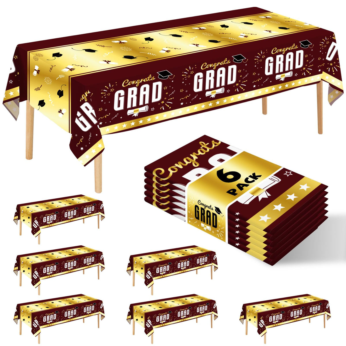 6 Pack Happy Birthday Plastic Tablecloths, 108" x 54" Rectangle Disposable Table Covers for Picnic Birthday Wedding Parties (Balloon)