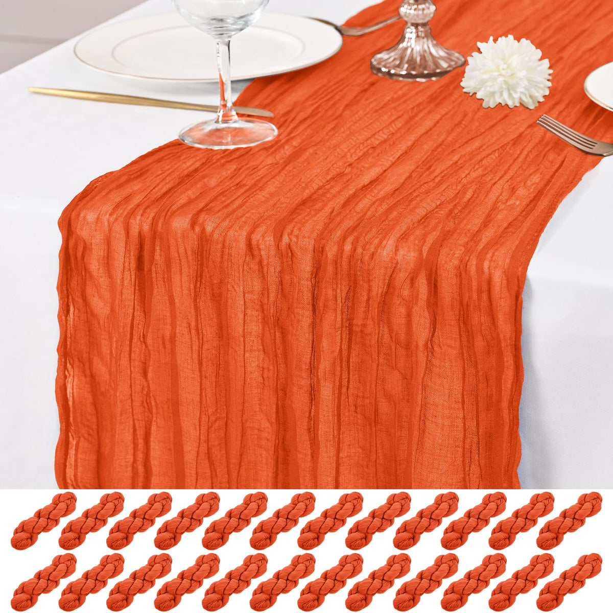 12 Pack Brown Table Runner 10Ft Cheesecloth Table Runner Rustic Gauze Table Runners Romantic Long Sheer Fabric Cheese Cloth Table Runners for Wedding Party Bridal Baby Shower