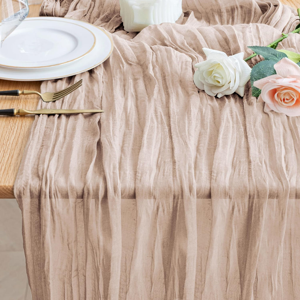 Wokceer Cheesecloth Table Runner Beige 10FT Boho Gauze Runner, 2 Pack