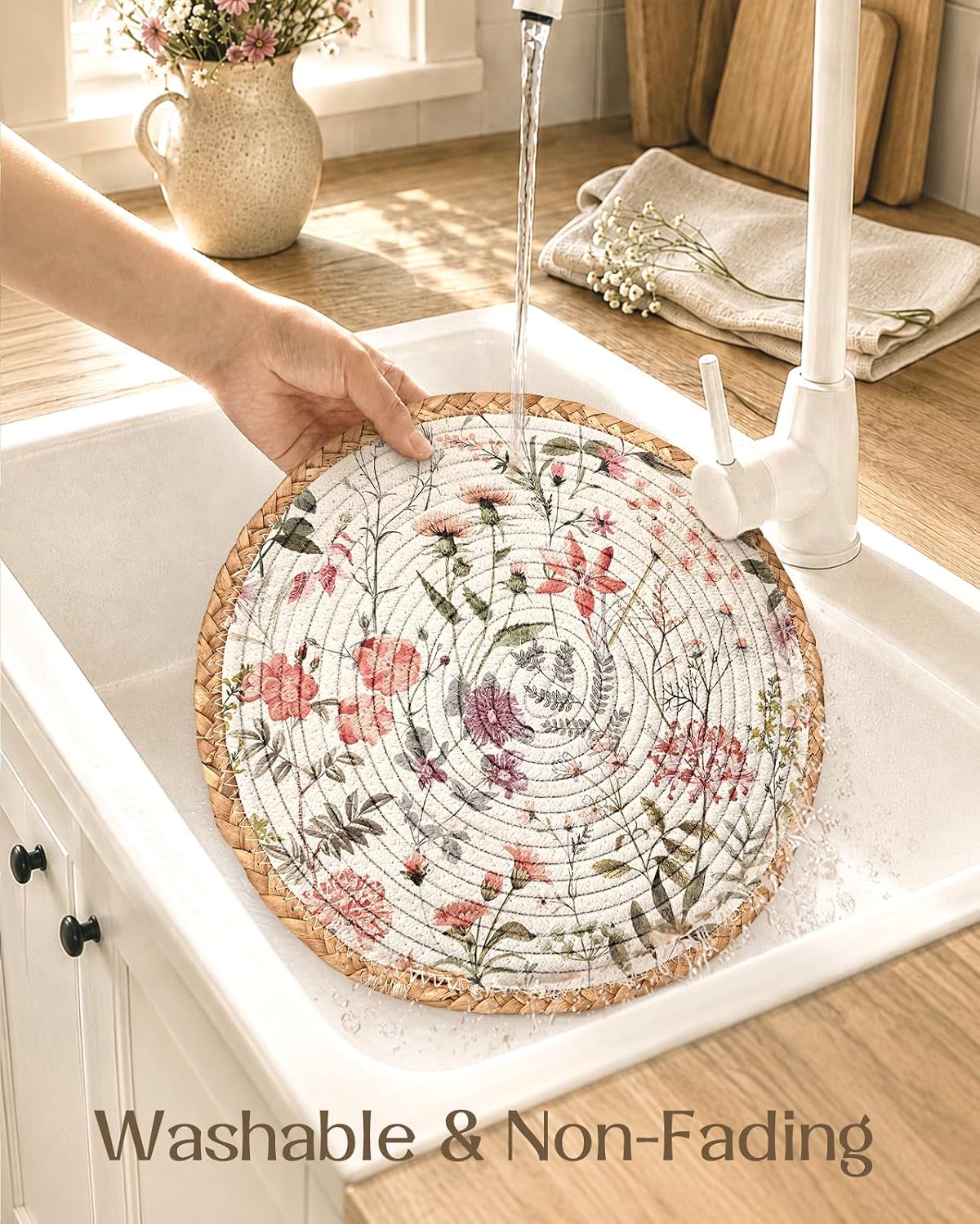 Heat Resistant Table Mats for Kitchen, Placemat, Pink Floral