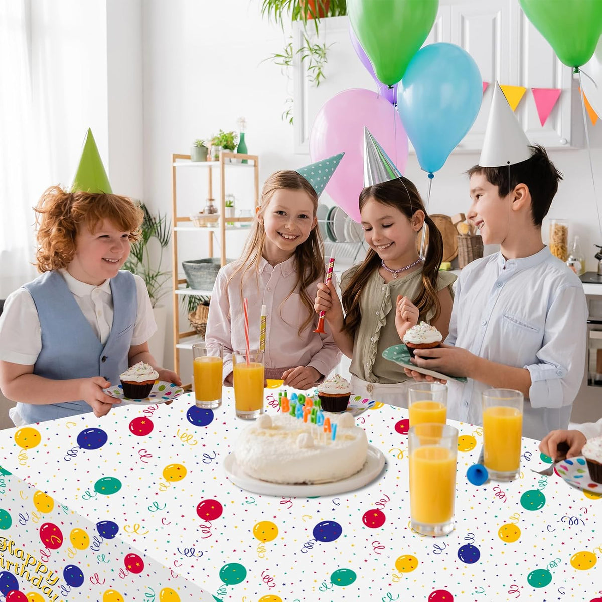 6 Pack Happy Birthday Plastic Tablecloths, 108" x 54" Rectangle Disposable Table Covers for Picnic Birthday Wedding Parties (Balloon)