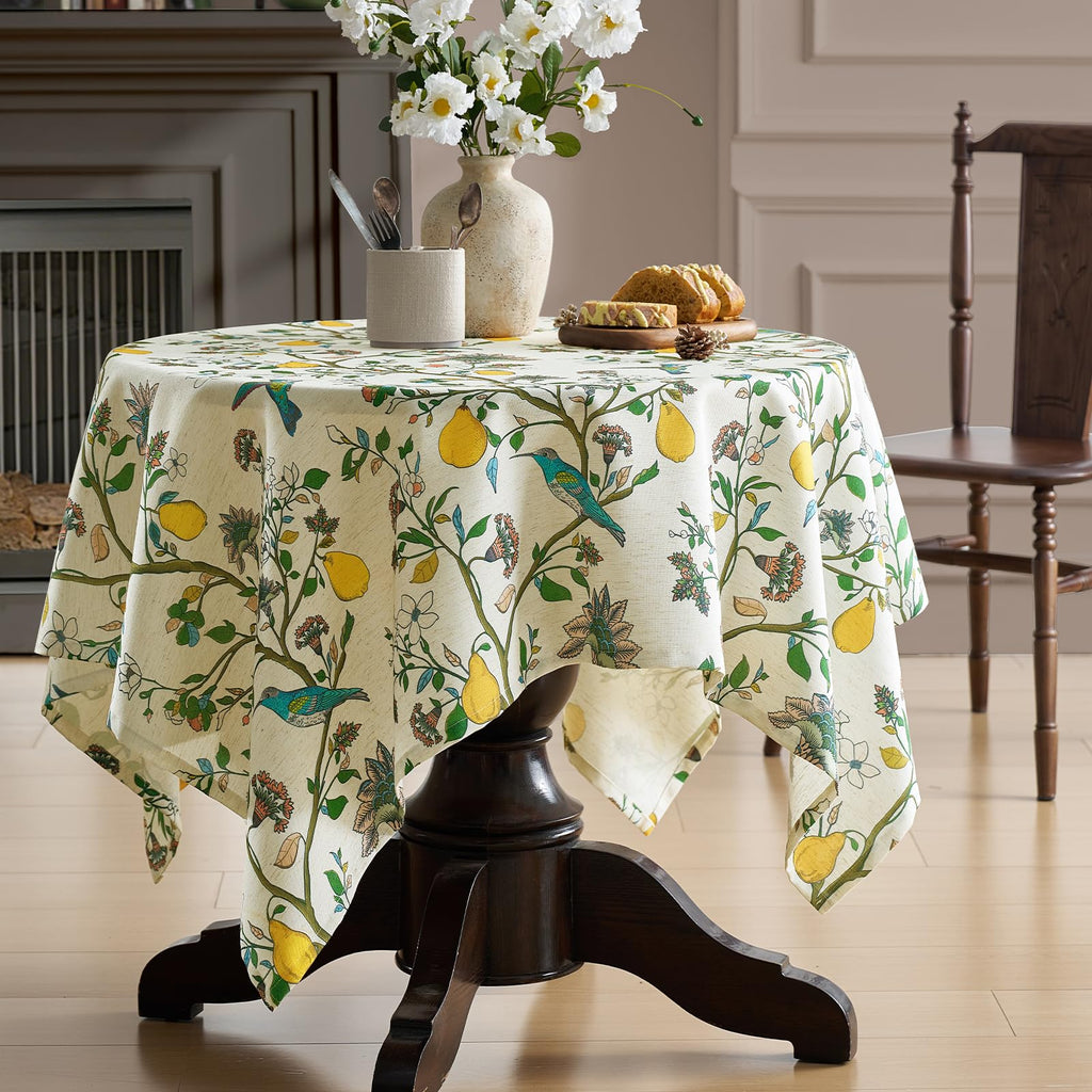 French Floral Tablecloths Rectangular Linen Table Cloth with Green Flowers
