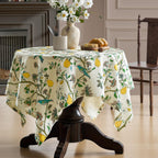 French Floral Tablecloths Rectangular Linen Table Cloth with Green Flowers