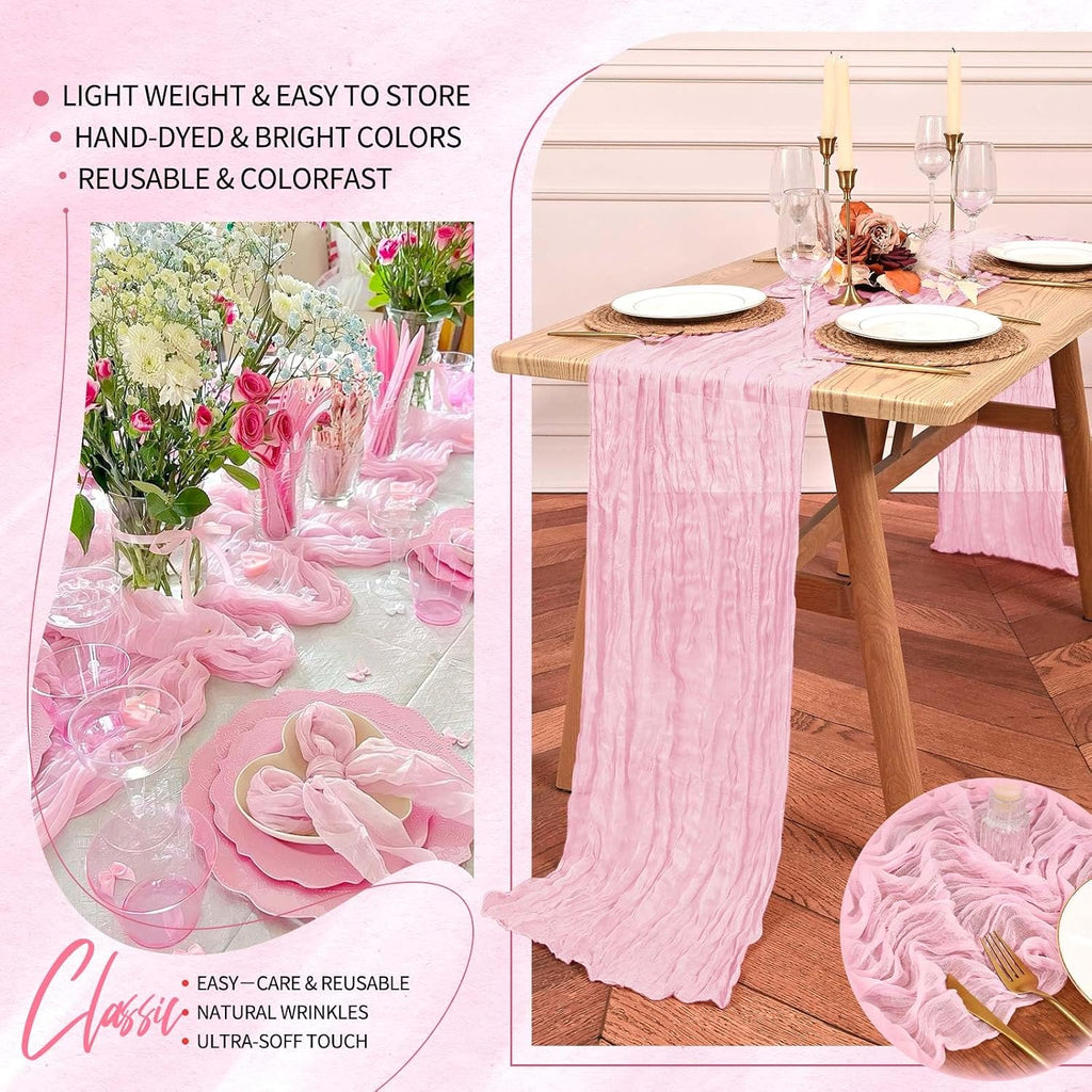 10 Pack Light Pink Cheesecloth Table Runner Wedding Birthday Table Decor