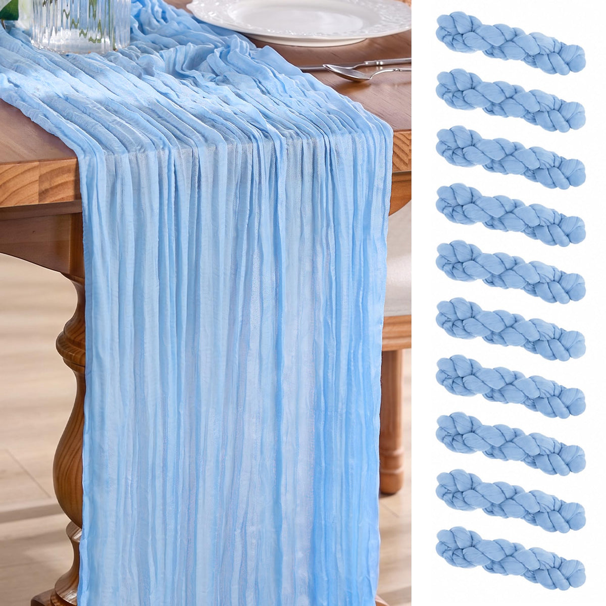 Goodluck 10 Pack 10Ft Sage Green Cheesecloth Table Runner 35x120 Inch Boho Gauze Table Runner Cheese Cloth Extra Long Romantic Table Runners for Wedding Bridal Shower Birthday Party Table Decor