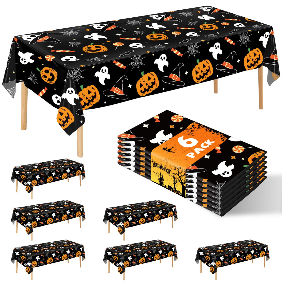 6 Pack Happy Birthday Plastic Tablecloths, 108" x 54" Rectangle Disposable Table Covers for Picnic Birthday Wedding Parties (Balloon)